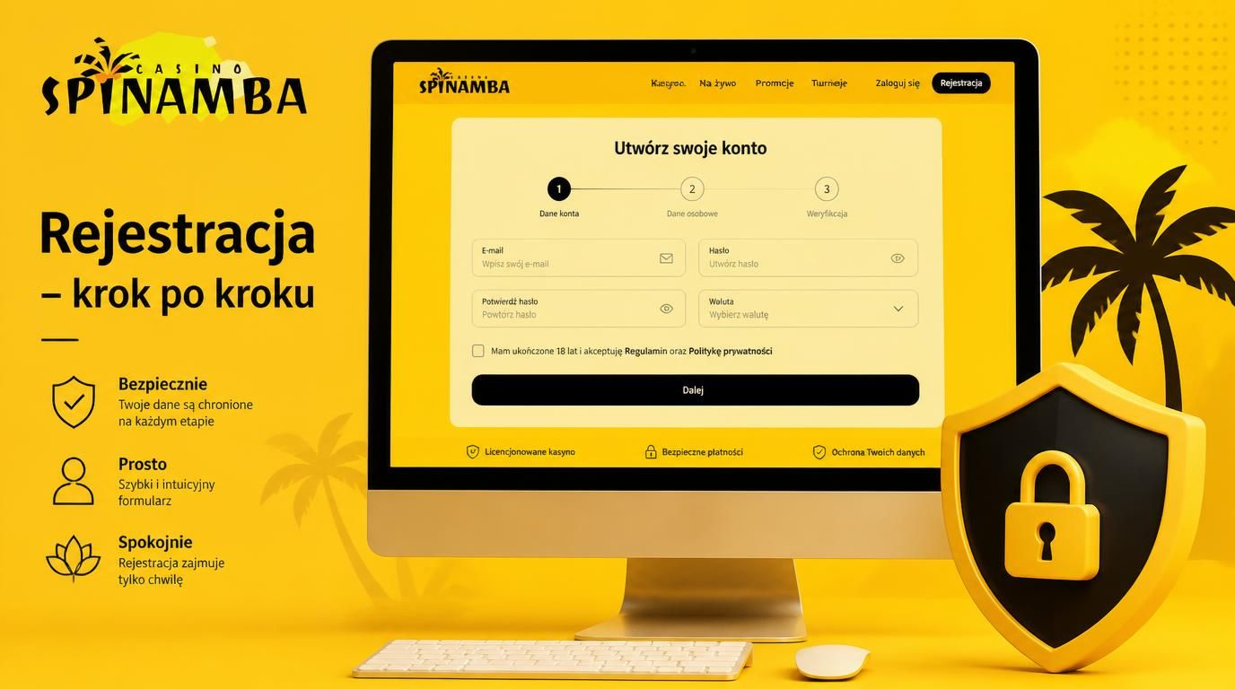 formularz rejestracji Spinamba z elementami bezpieczeństwa i przejrzystości